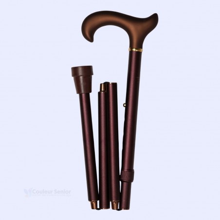 Position gauche de la canne de marche pliée Séquoia XL bronze, une alternative de cadeau très distinguée.