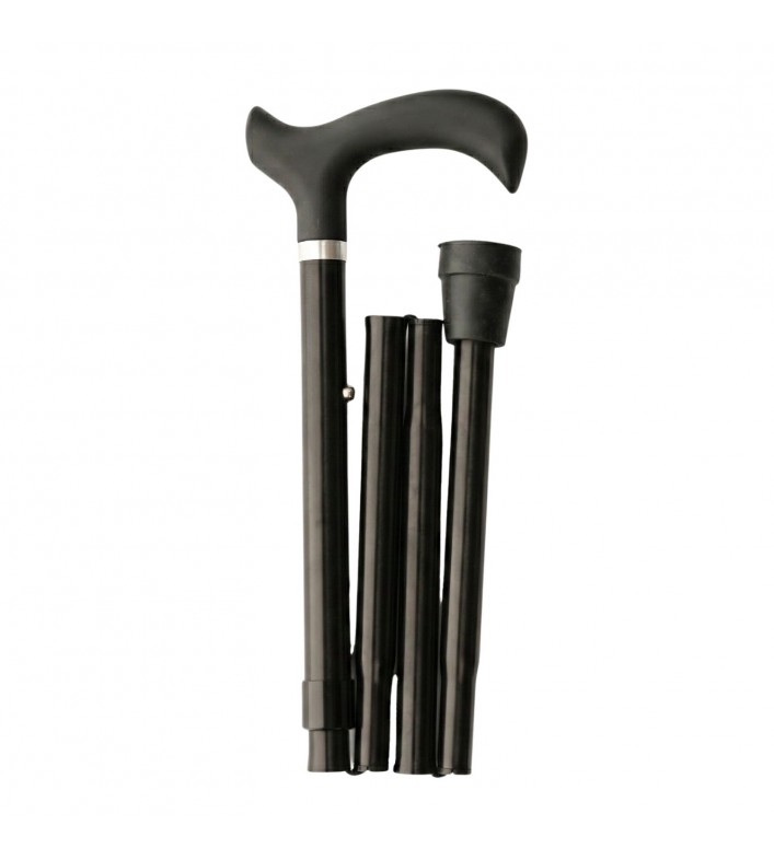 Canne de marche pliante Noire Velours soft touch, design discret et sobre en aluminium.