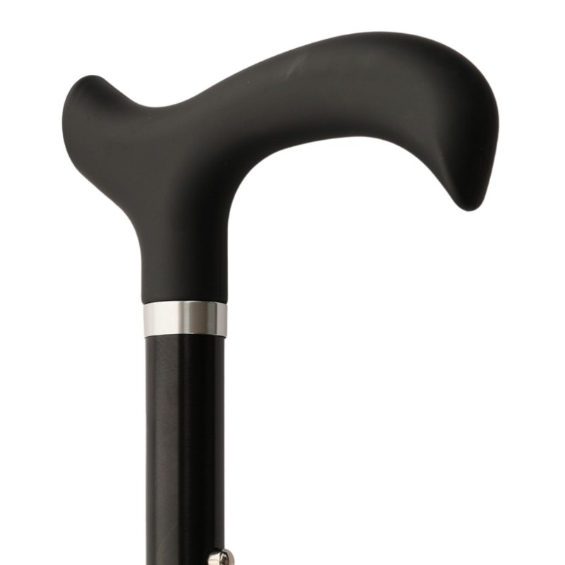 Superbe poignée Derby de la canne de marche pliante Noire Velours, idéale alternative de cadeau senior.