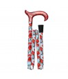 Canne de marche pliante rouge élégante pour femme, motif de coquelicots, style féminin.