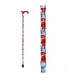 Canne pliante réglable Coquelicots en aluminium, motif de coquelicots, poignée Derby en plexiglas rouge.