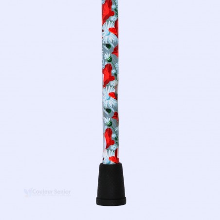 Embout antidérapant de canne de marche rouge pour femme, élégant, orné de fleurs de coquelicot.
