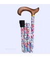 Canne de marche pliante et réglable pour seniors, à motif floral rose, bleu et blanc. Très discrète, modèle Liberty Printemps.