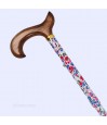 Poignée Derby en bois clair, de canne de marche blanche à fleurs. Qualité et confort pour seniors. Idéal pour offrir en cadeau.
