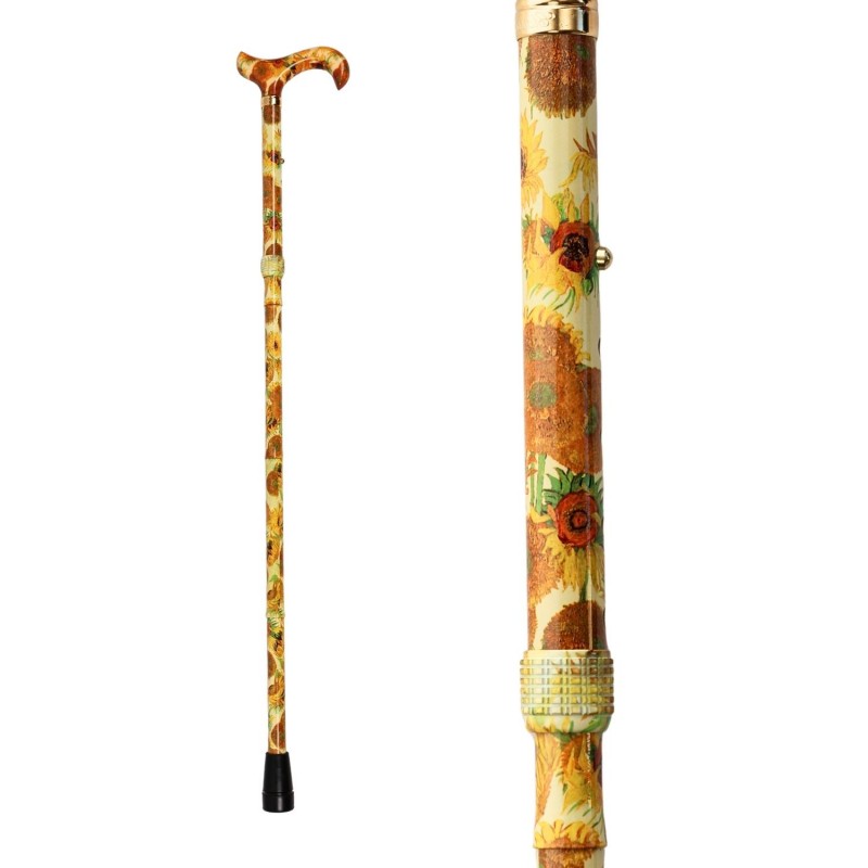 Canne pliante pour femme, motif de tournesols de Van Gogh, très élégante, favorisant la mobilité.