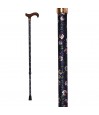 Canne de marche réglable en aluminium Lotus de Nuit pour femmes, avec poignée en bois élégante et décor de fleurs.