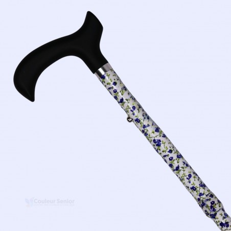 Canne de marche Faïence fleurie pliante Bleuet pour femme, idéale pour une belle promenade.