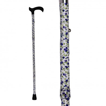 Canne de marche Faïence fleurie pour femme, bleuet, accessible. Idéale comme première canne pour le quotidien.