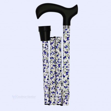 Canne pliée Faïence fleurie bleuet. Rangement facile pour une belle première expérience de marche.