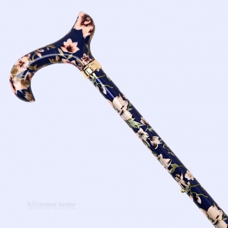 Détail du haut d'une canne de marche Royal Bleu Marine originale pour femme. Belle idée de cadeau.