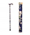 Vue du motif floral Royal Bleu Marine sur une canne de marche élégante pour femme.