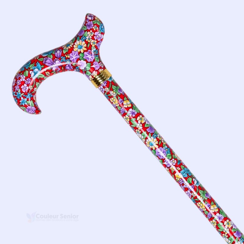 Détails du motif fleuri Volubilis rouge offrant une prise en main sûre et une alternative de cadeau.