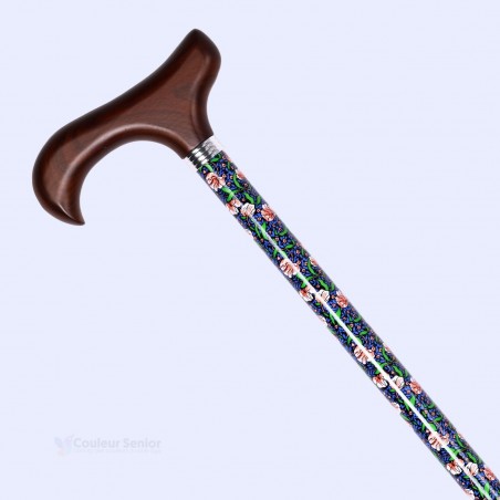 Détails du motif floral brillant sur la canne Capucine, assurant la sécurité lors de la marche.