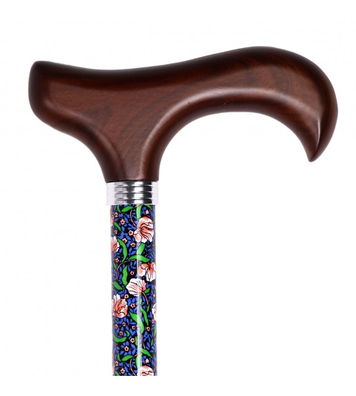 Canne de marche réglable Capucine, motif fleuri, poignée en bois, design féminin.