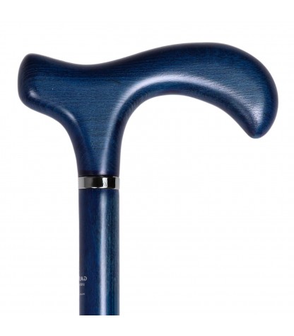 Superbe canne de marche Melbourne en hêtre massif bleu jean. Un soutien stable, ergonomique et chic.