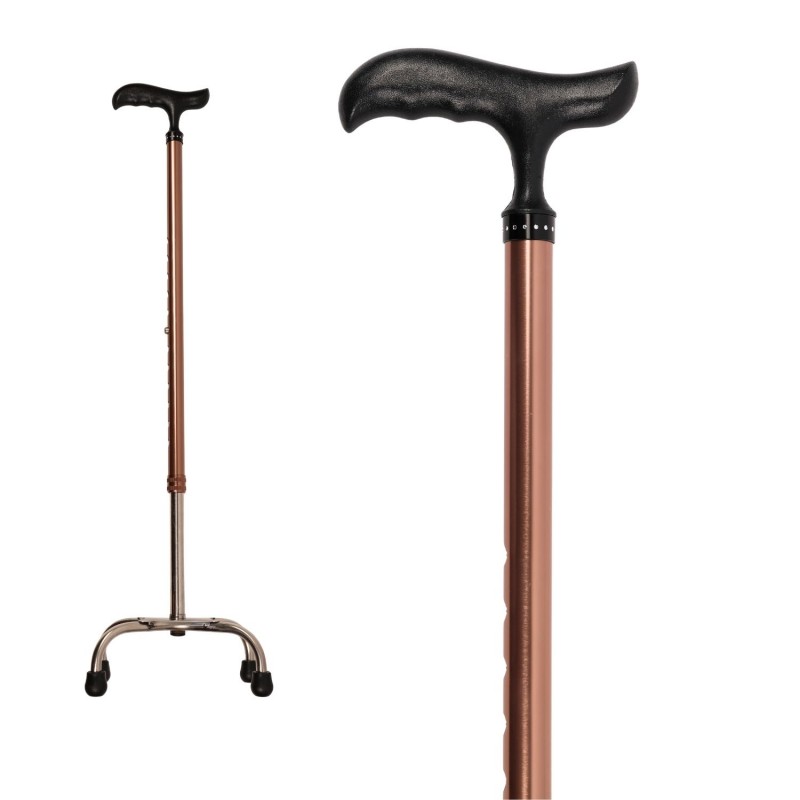 Canne de marche quadripode compacte, fût bronze et base 4 pieds chromée