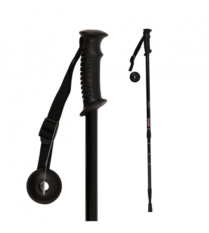 Bâton de marche et randonnée réglable en aluminium noir, vue d’ensemble