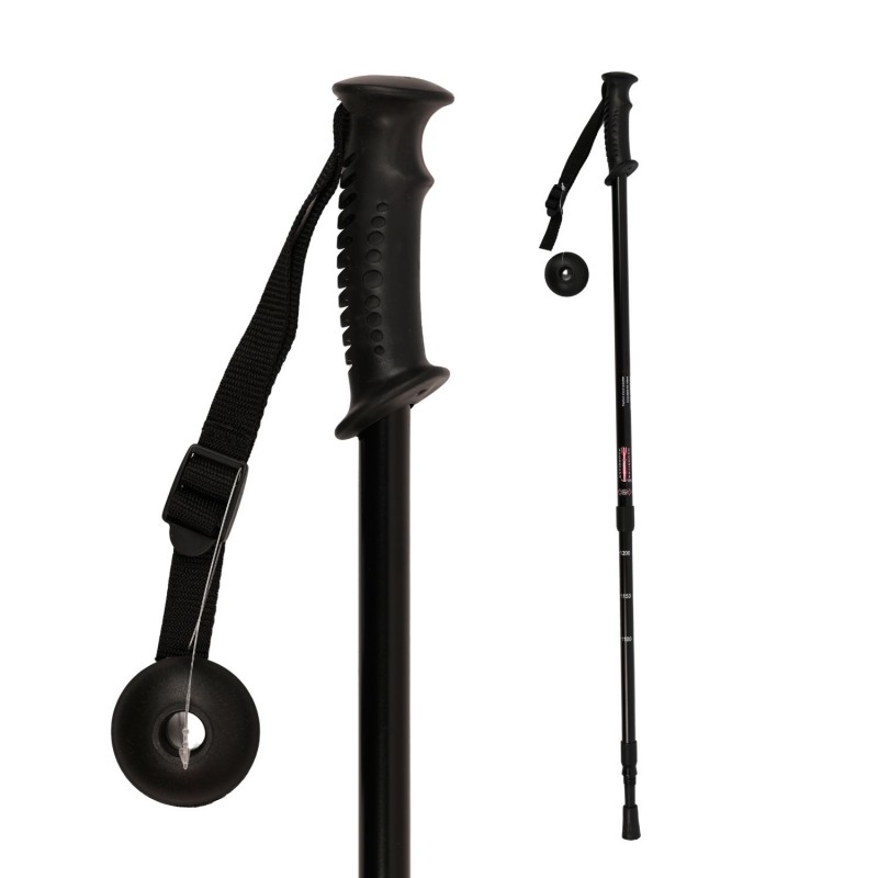 Bâton de marche et randonnée réglable en aluminium noir, vue d’ensemble