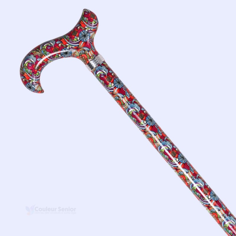 Canne réglable Montmartre au motif fleuri, vue de profil