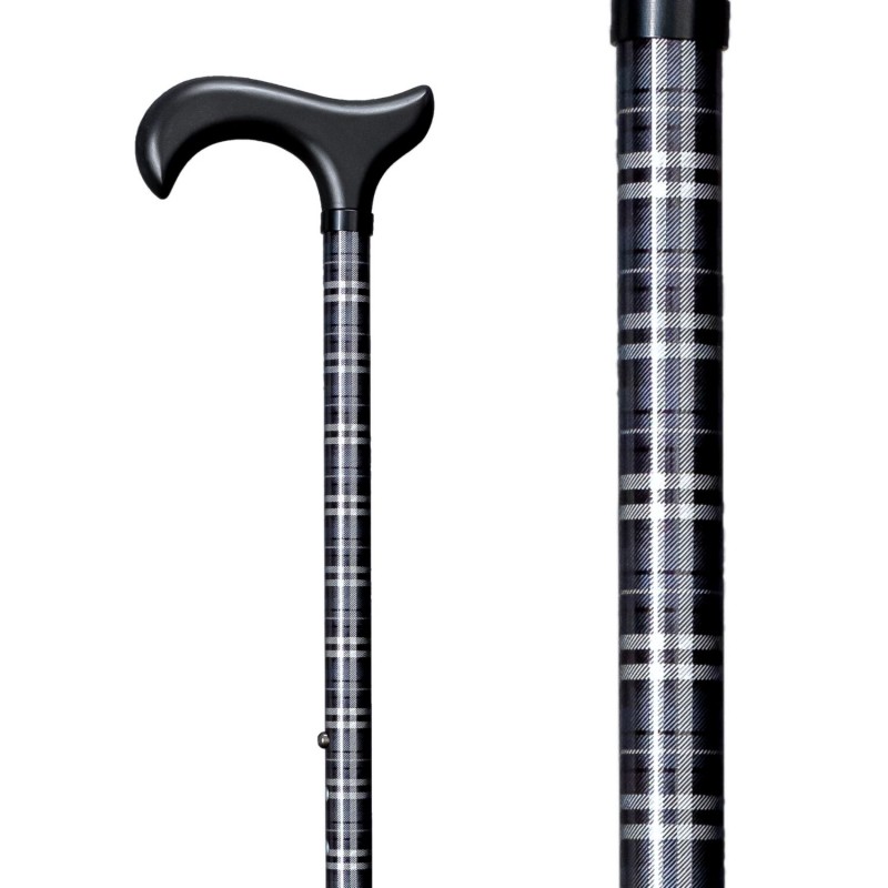 Détail du tartan gris argenté, blanc et noir à finition brillante