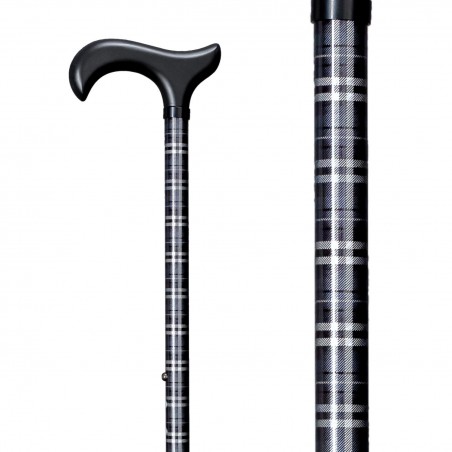 Détail du tartan gris argenté, blanc et noir à finition brillante