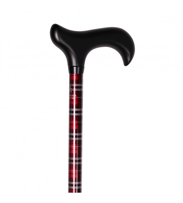 Canne de marche réglable Stuart, tartan rouge et noir, poignée Derby noire
