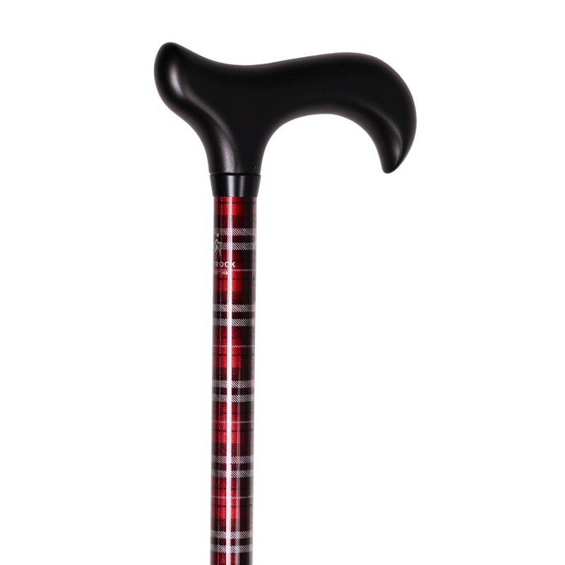 Canne de marche réglable Stuart, tartan rouge et noir, poignée Derby noire