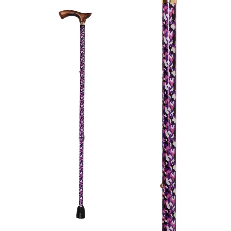 Canne de marche Cassis originale en aluminium pour femme. Un style Camouflage Rose, audacieux, amusante et féminin.
