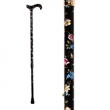 Vue complète de la canne réglable Millefleurs, de la poignée à l’embout
