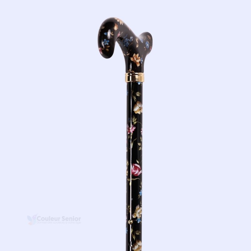 Poignée Derby fleurie de la canne réglable Millefleurs, vue de dessus