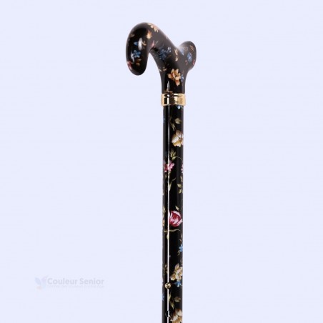 Poignée Derby fleurie de la canne réglable Millefleurs, vue de dessus