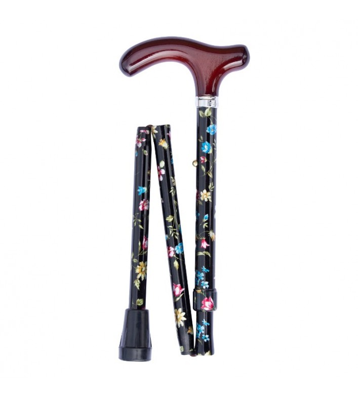 Canne pliante Cottage Ultra Petite fleurie avec poignée ergonomique Fritz pour bonne prise en main