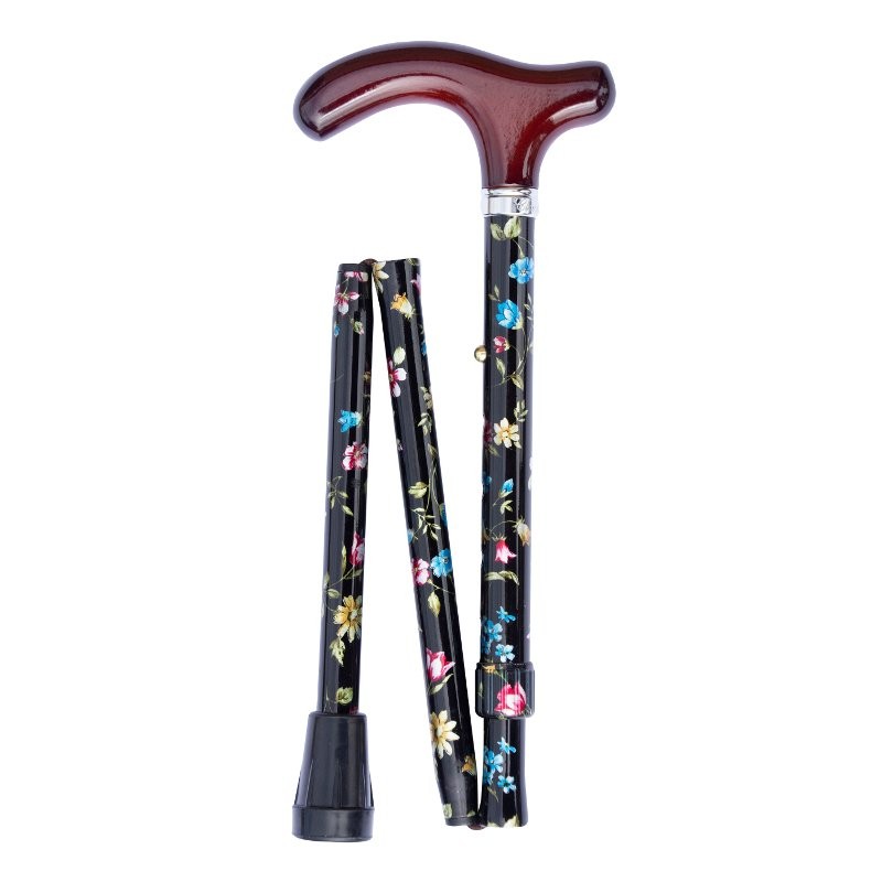 Canne pliante Ultra Petite fleurie avec poignée ergonomique Fritz pour bonne prise en main
