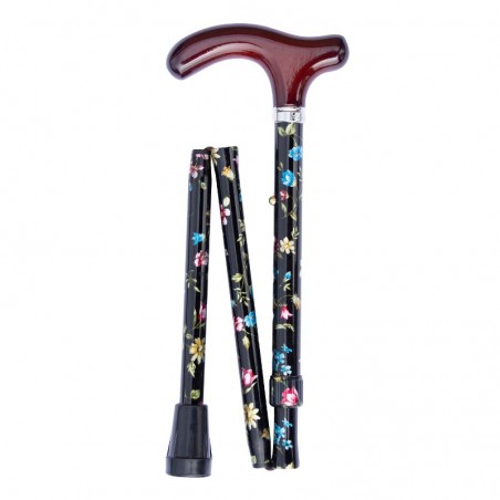 Canne pliante Cottage Ultra Petite fleurie avec poignée ergonomique Fritz pour bonne prise en main