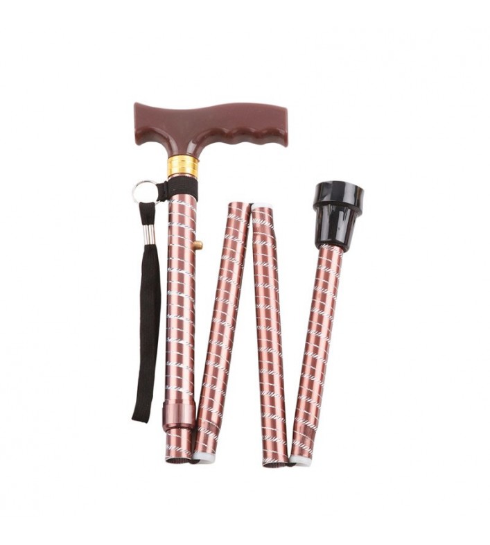 Canne de marche pliante Victoire Or Rose pliable et réglable, pratique pour se déplacer et ranger.