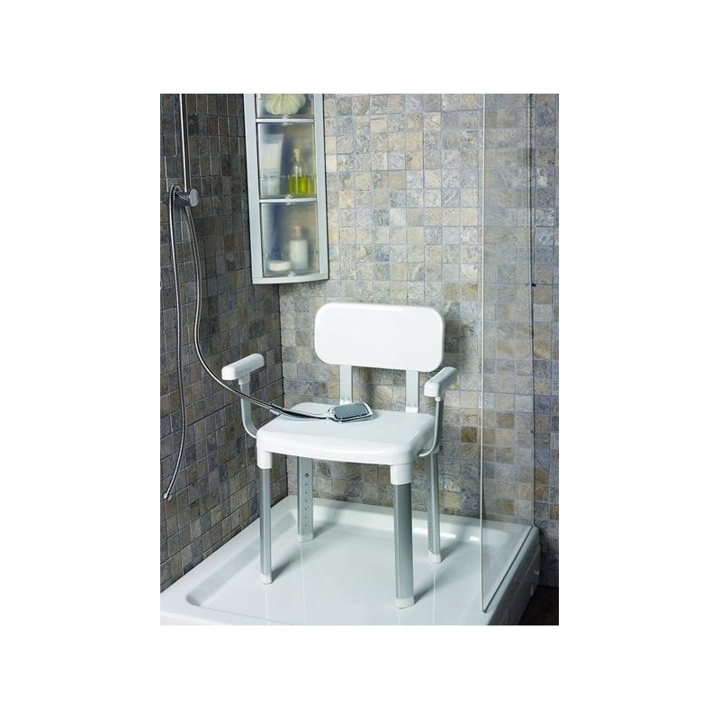 Siège de douche élégant avec accoudoirs, appuie-sûr en douche pour éviter les chutes chez les seniors.