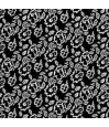 Détail tissu genouillère magnétique motif floral imprimé blanc contour fleurs feuilles fond noir élasthomère 75% polyamide 25%