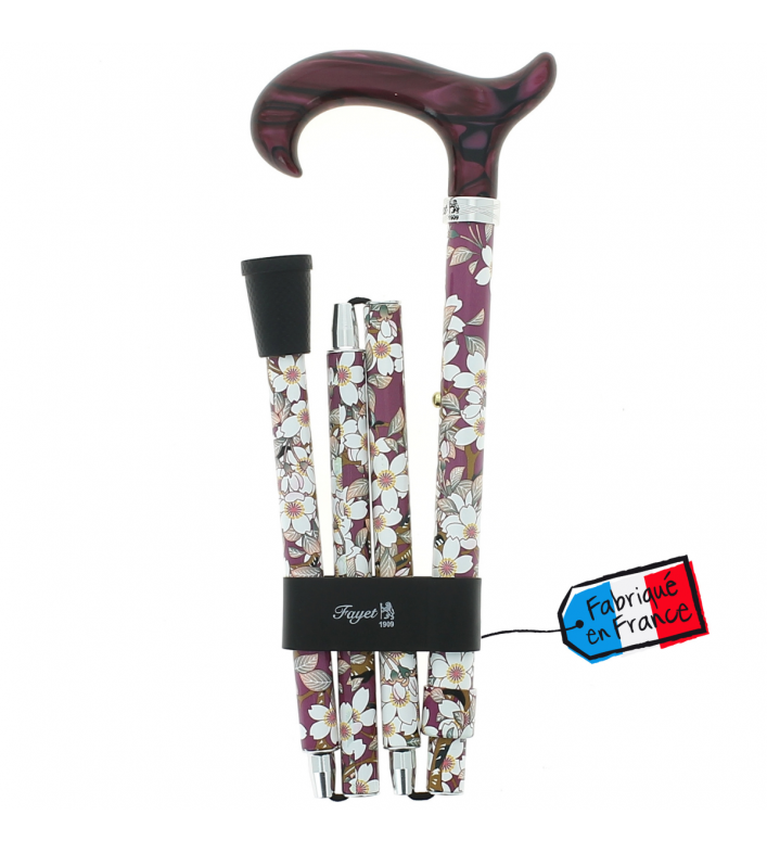 Canne de marche pliante réglable pour femmes en aluminium, style vieux rose, avec fleurs très élégantes.
