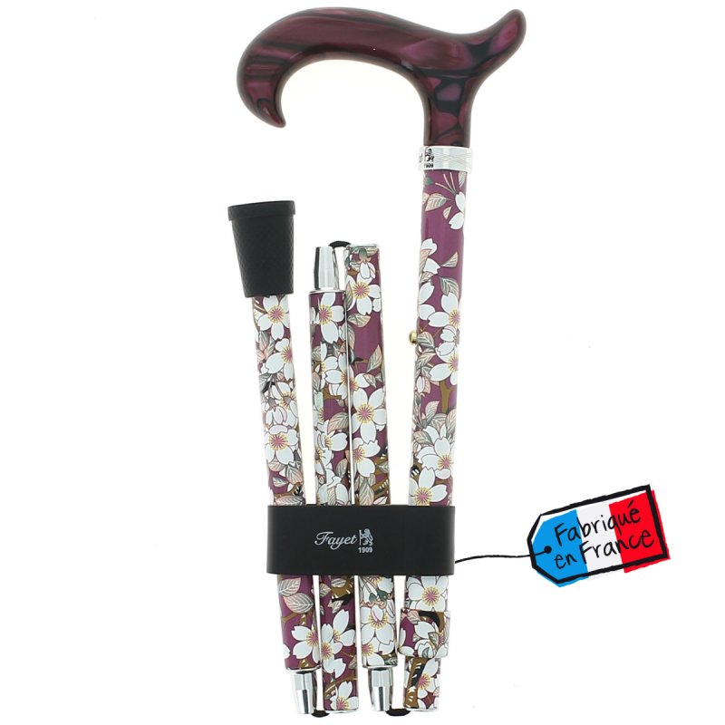 Canne de marche pliante réglable pour femmes en aluminium, style vieux rose, avec fleurs très élégantes.