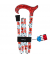 Canne pliante réglable alu coquelicots et poignée plexiglass rouge Canne pliante réglable alu coquelicots et poignée plexiglass rouge