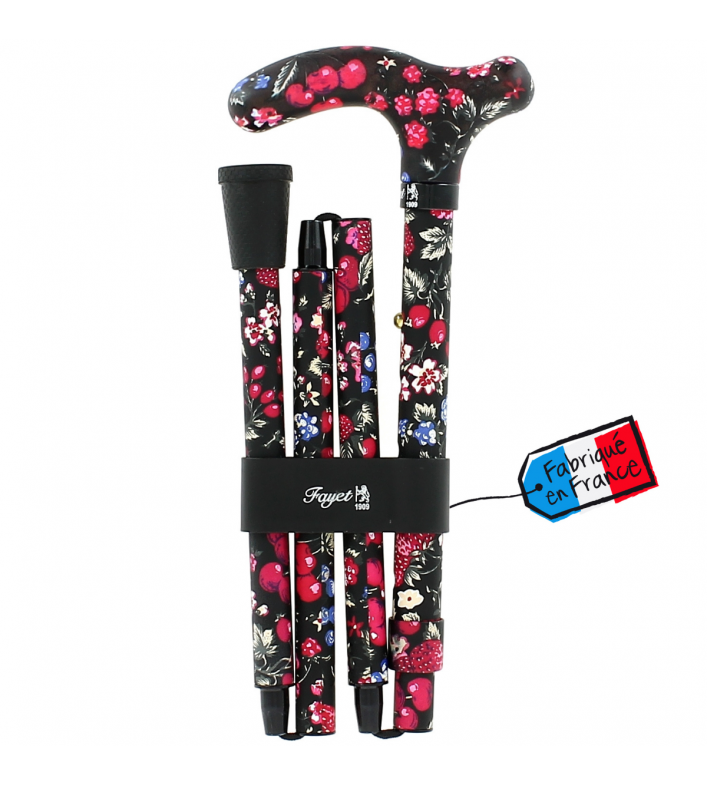 Canne pliante réglable alu fruits sur fond noir