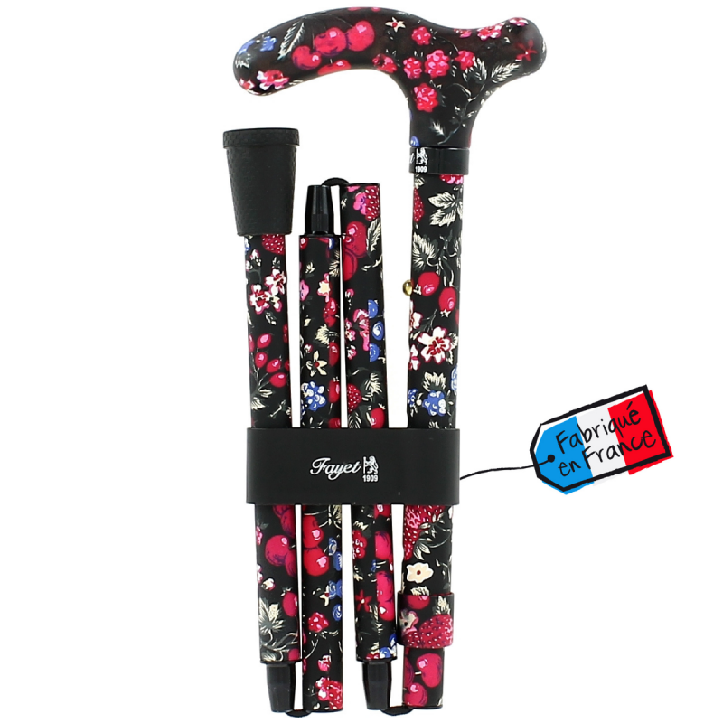 Canne pliante Fayet Gourmandise réglable alu fruits sur fond noir