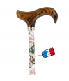 Canne réglable alu beige avec fleurs et papillons et poignée bois Canne réglable alu beige avec fleurs et papillons et poignée bois
