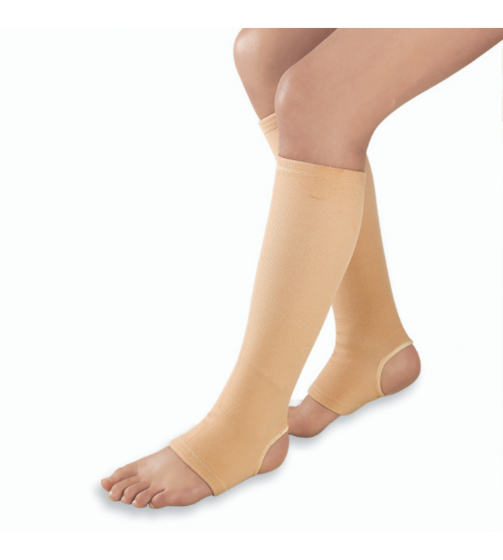 Bas de contention beige chair bout ouvert taille unique compression douce mollet cheville retour veineux jambes lourdes varices