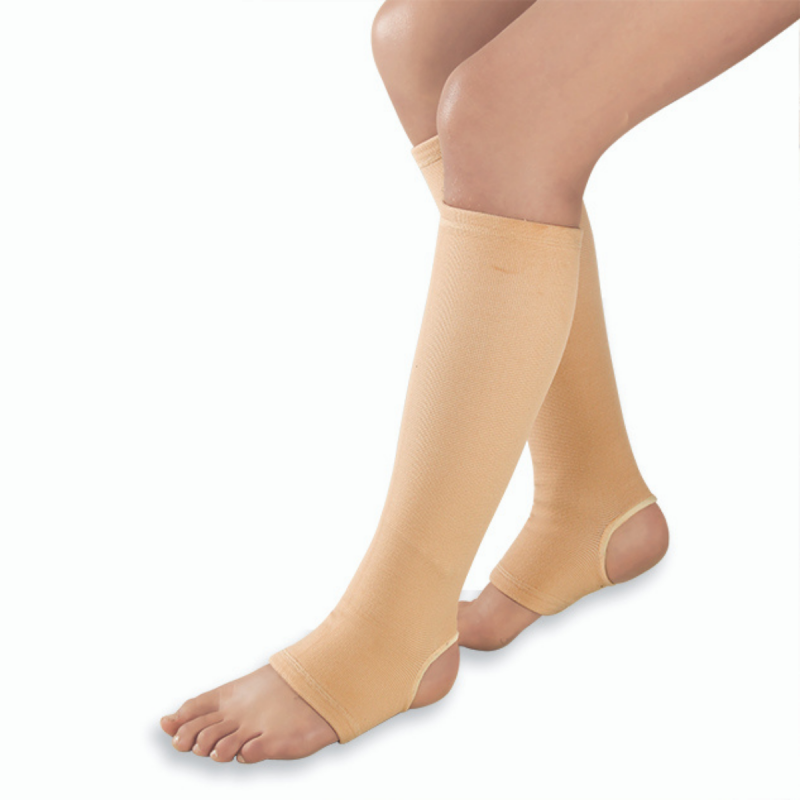 Bas de contention beige chair bout ouvert taille unique compression douce mollet cheville retour veineux jambes lourdes varices