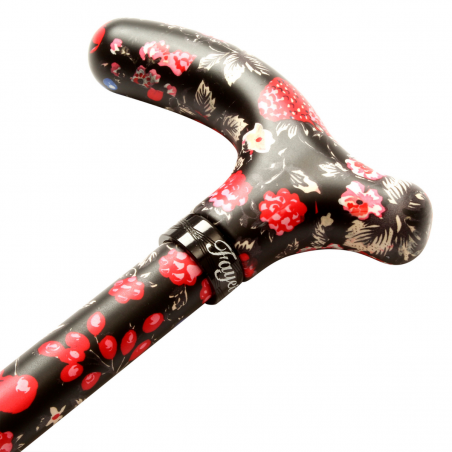 Canne pliante réglable en aluminium, motif de fruits sur fond noir, poignée en T.
