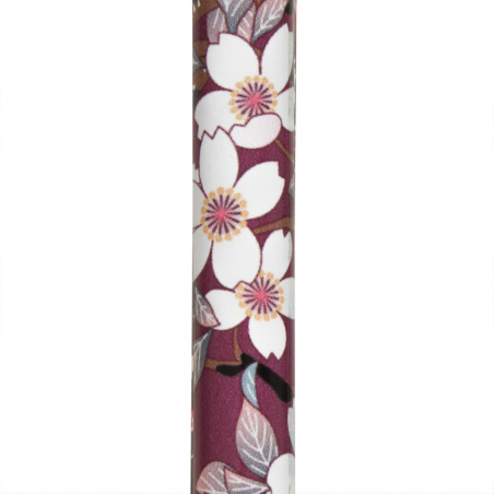 Canne pliante réglable en aluminium style vieux rose avec fleurs et poignée en plexiglas violine.