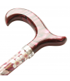 Canne de marche vieux rose avec fleurs et poignée derby en plexiglas violine.