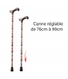 Canne réglable alu beige avec fleurs et papillons et poignée bois Canne réglable alu beige avec fleurs et papillons et poignée bois