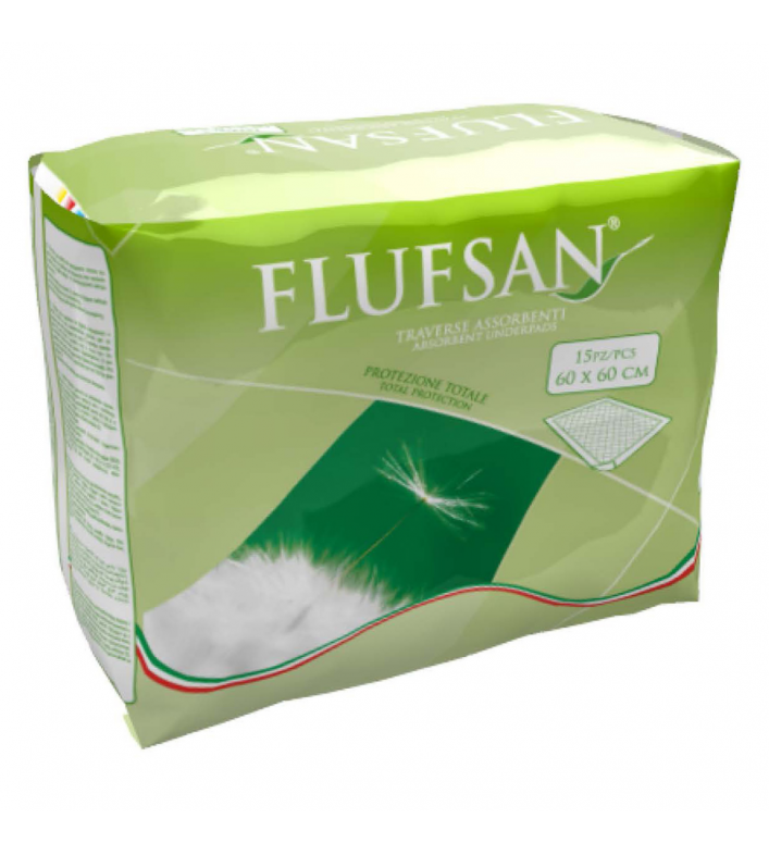 Alèses absorbantes incontinence Flufsan – 15 pièces – 60x60 cm ou 60x90 cm